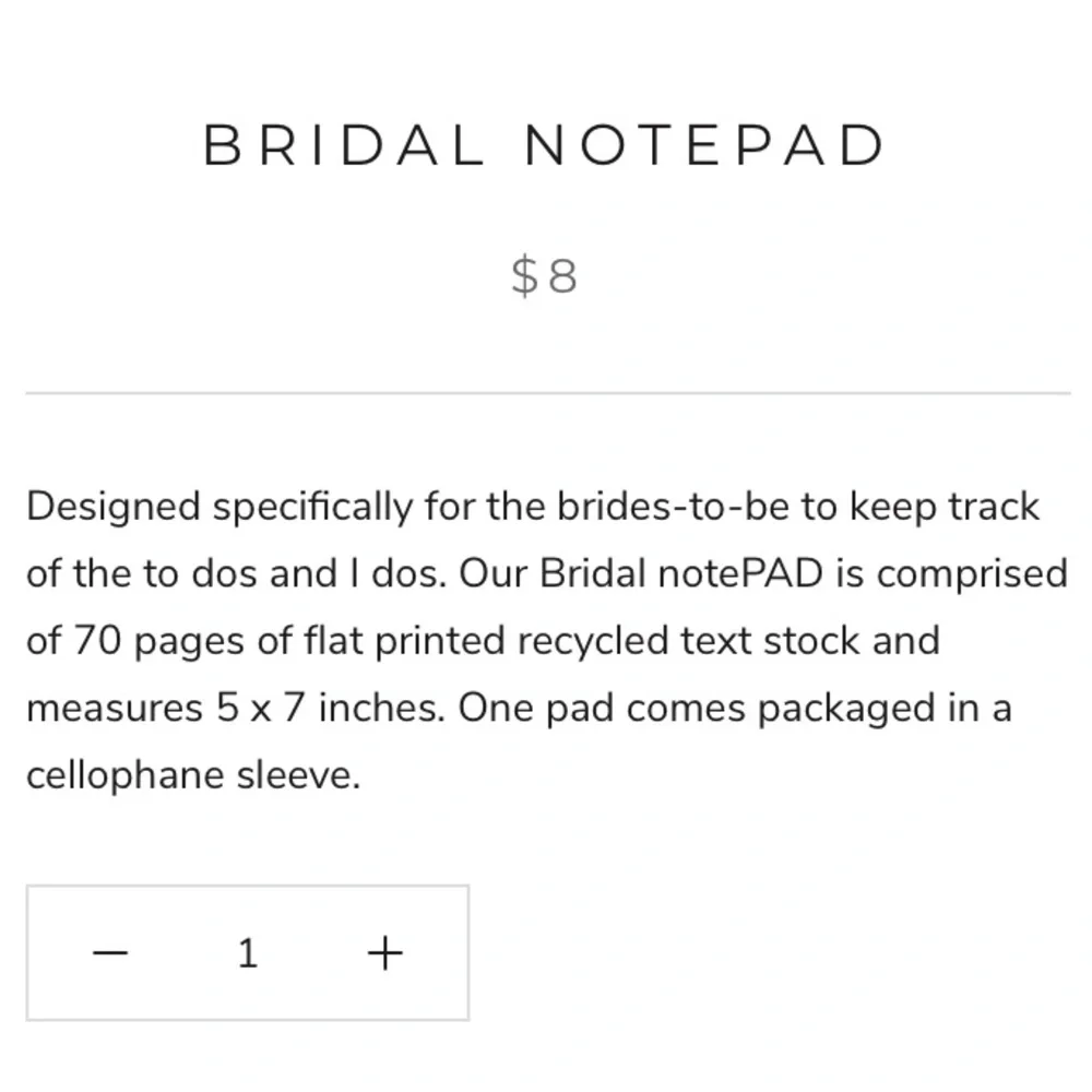 SNOW & GRAHAM Bridal Note Pad!